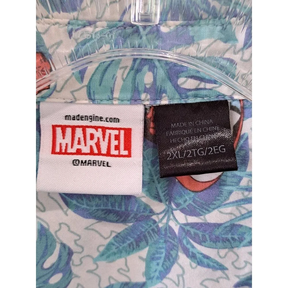 Marvel Mens 2XL Hawaiian Button-Up Shirt Featuring Avengers Short Sleeve Cotton - Picture 4 of 11